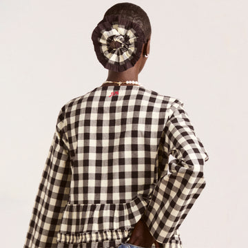 Damson Madder Frill Edge Scrunchie Butter Gingham