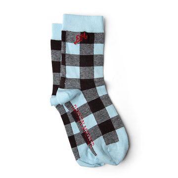 Damson Madder Gingham Socks-Pale Blue / Choc Multi