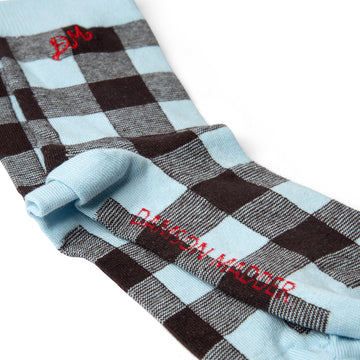 Damson Madder Gingham Socks-Pale Blue / Choc Multi