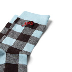 Damson Madder Gingham Socks-Pale Blue / Choc Multi