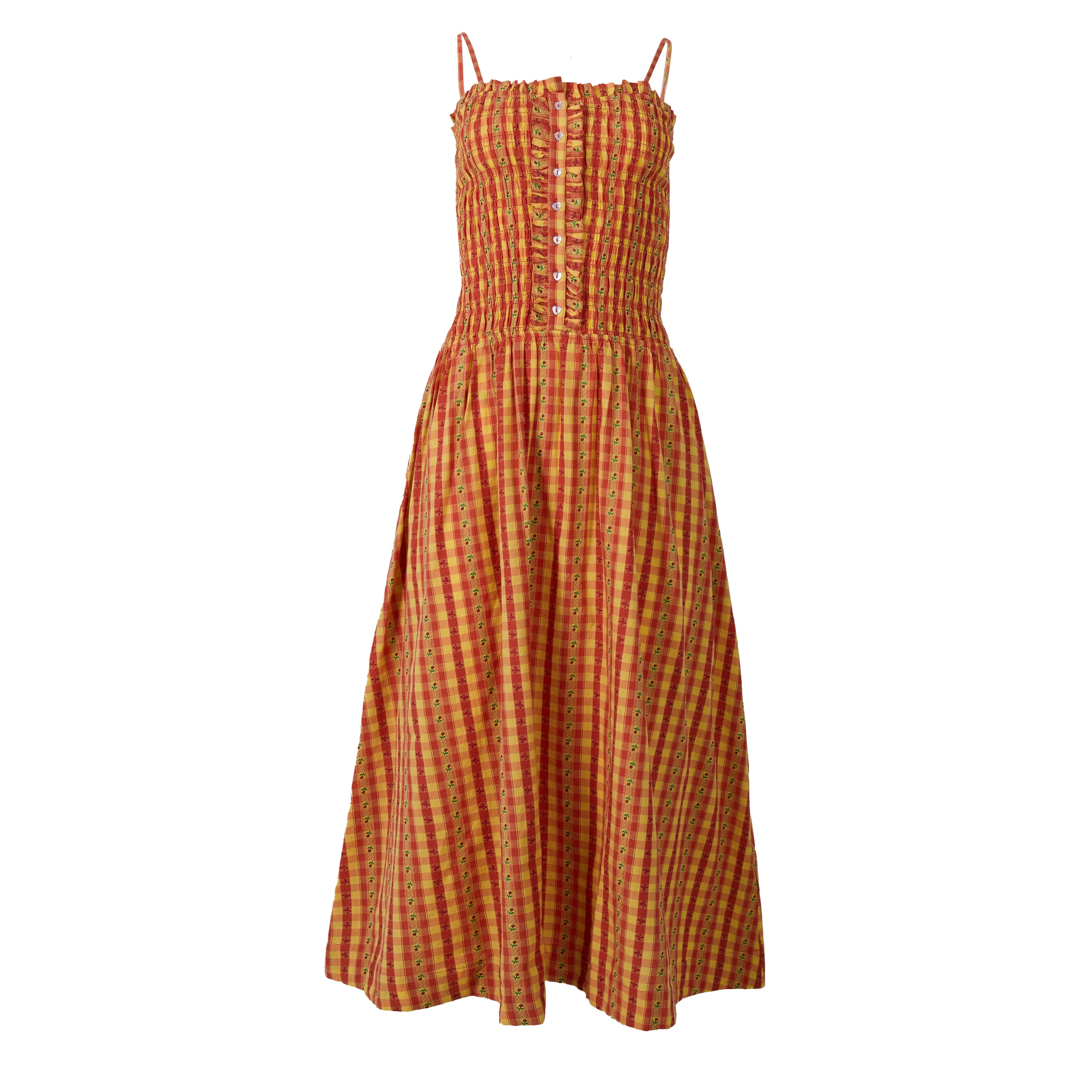 Damson Madder Grace Strappy Midi Dress Orange Margot Gingham