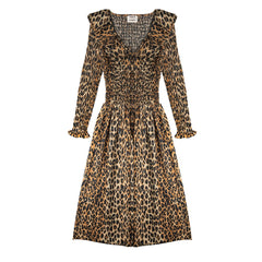 Damson Madder Harper Shirred Midi Dress Leopard - Parasol Store