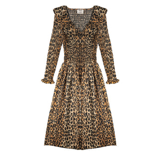 Damson Madder Harper Shirred Midi Dress Leopard - Parasol Store