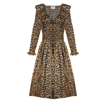Damson Madder Harper Shirred Midi Dress Leopard