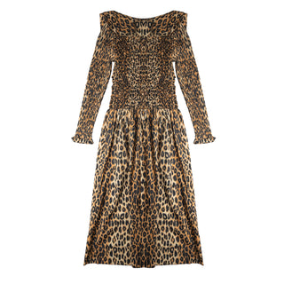 Damson Madder Harper Shirred Midi Dress Leopard - Parasol Store