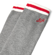 Damson Madder High Knee Socks Grey Marl With Red Stripe