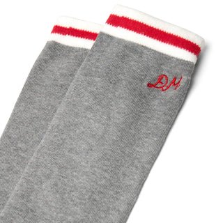Damson Madder High Knee Socks Grey Marl With Red Stripe