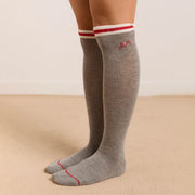 Damson Madder High Knee Socks Grey Marl With Red Stripe