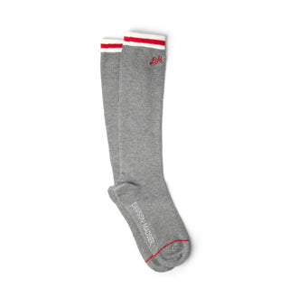 Damson Madder High Knee Socks Grey Marl With Red Stripe