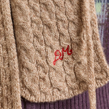Damson Madder Hooded Pom Pom Scarf Oatmeal Marl