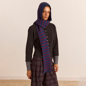 Damson Madder Hooded Scarf Blue Stripe