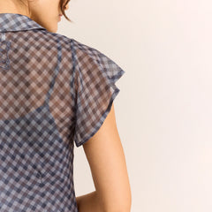 Damson Madder Hudson Sheer Midi Dress Willow Gingham / Blue Grey