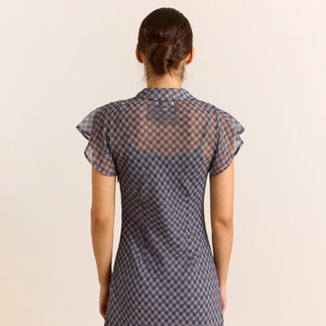 Damson Madder Hudson Sheer Midi Dress Willow Gingham / Blue Grey