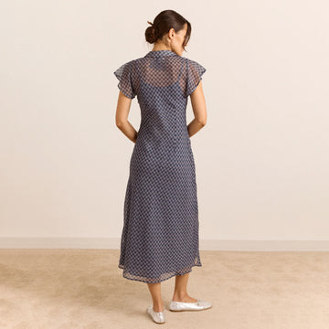 Damson Madder Hudson Sheer Midi Dress Willow Gingham / Blue Grey
