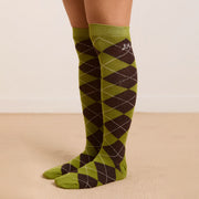 Damson Madder Knee Length Argyle Socks Olive / Burg