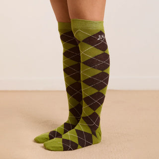 Damson Madder Knee Length Argyle Socks Olive / Burg