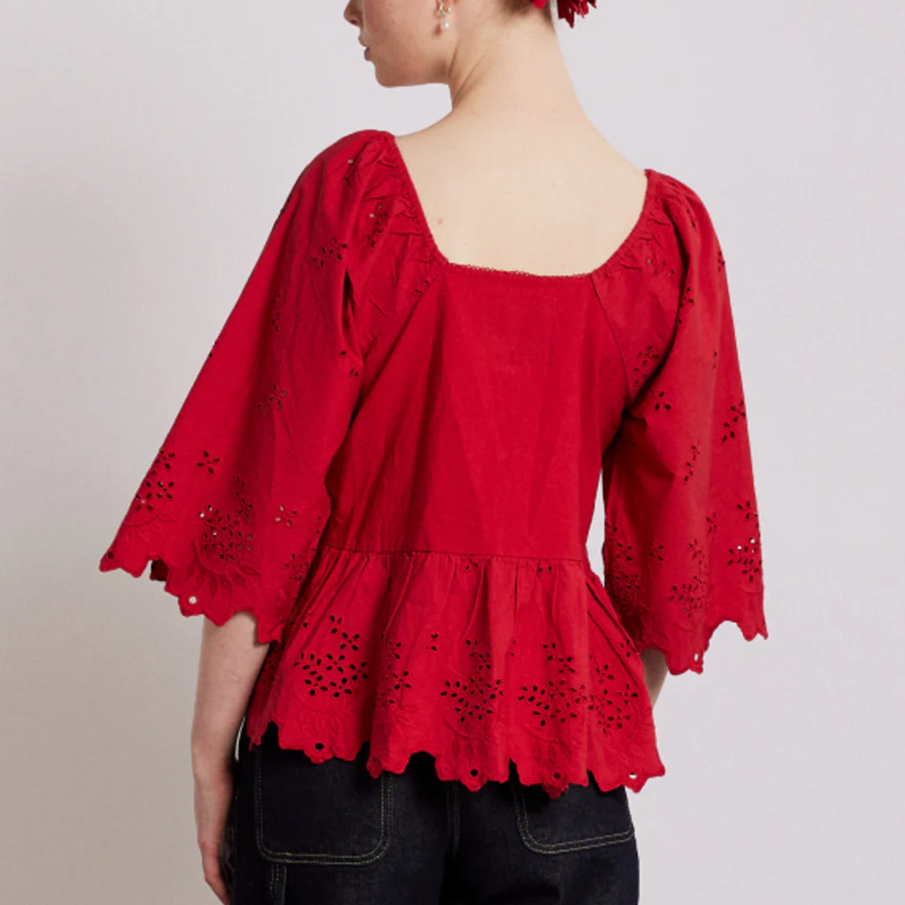 Damson Madder Lana Blouse Red Broderie - - Parasol Store