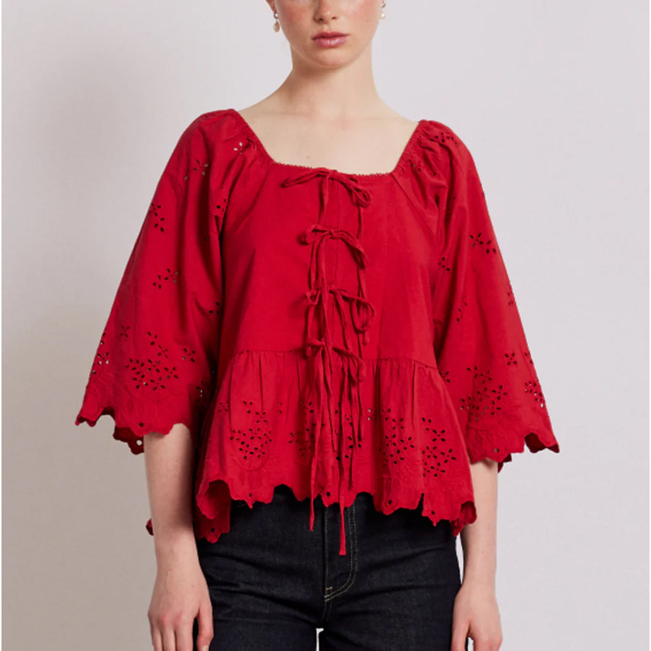Damson Madder Lana Blouse Red Broderie - - Parasol Store