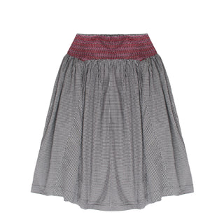 Damson Madder Layla Godet Midi Skirt Black & White Gingham
