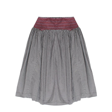 Damson Madder Layla Godet Midi Skirt Black & White Gingham