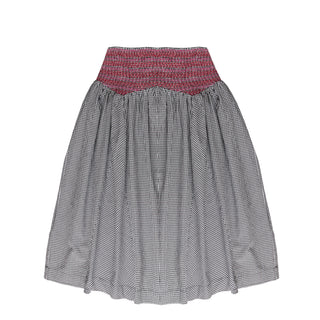 Damson Madder Layla Godet Midi Skirt Black & White Gingham