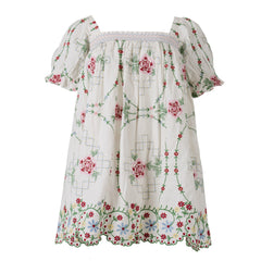 Damson Madder Lulu Mini Dress Rose Embroidery - Parasol Store