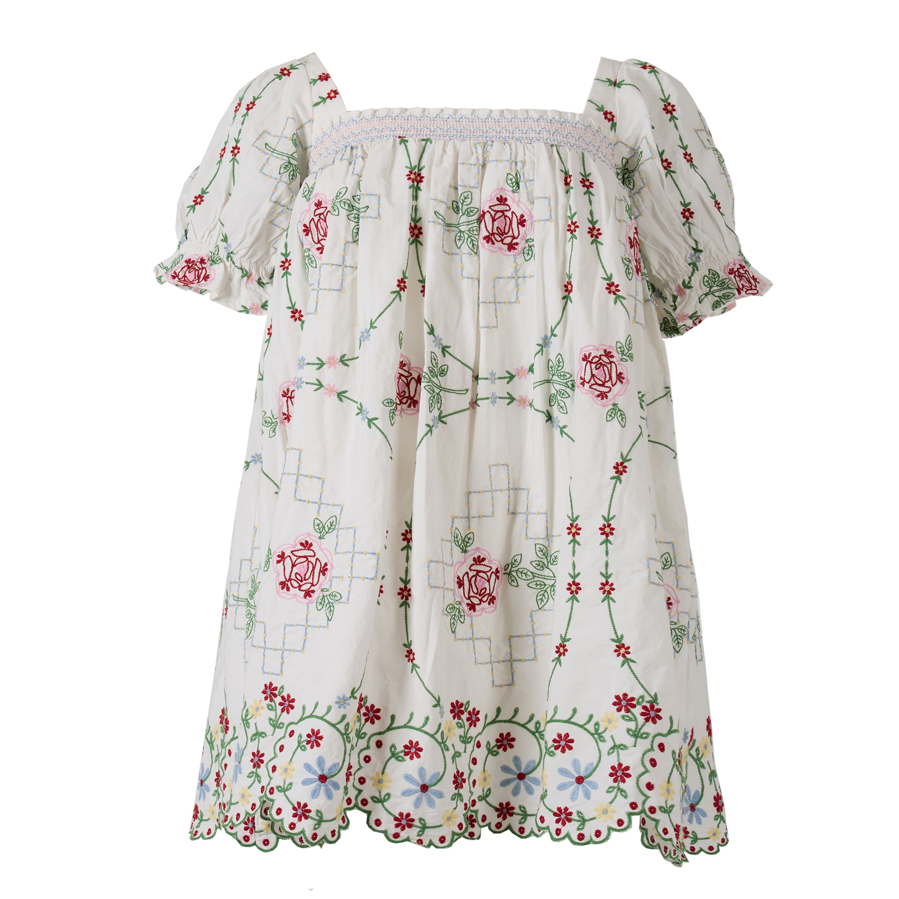 Damson Madder Lulu Mini Dress Rose Embroidery