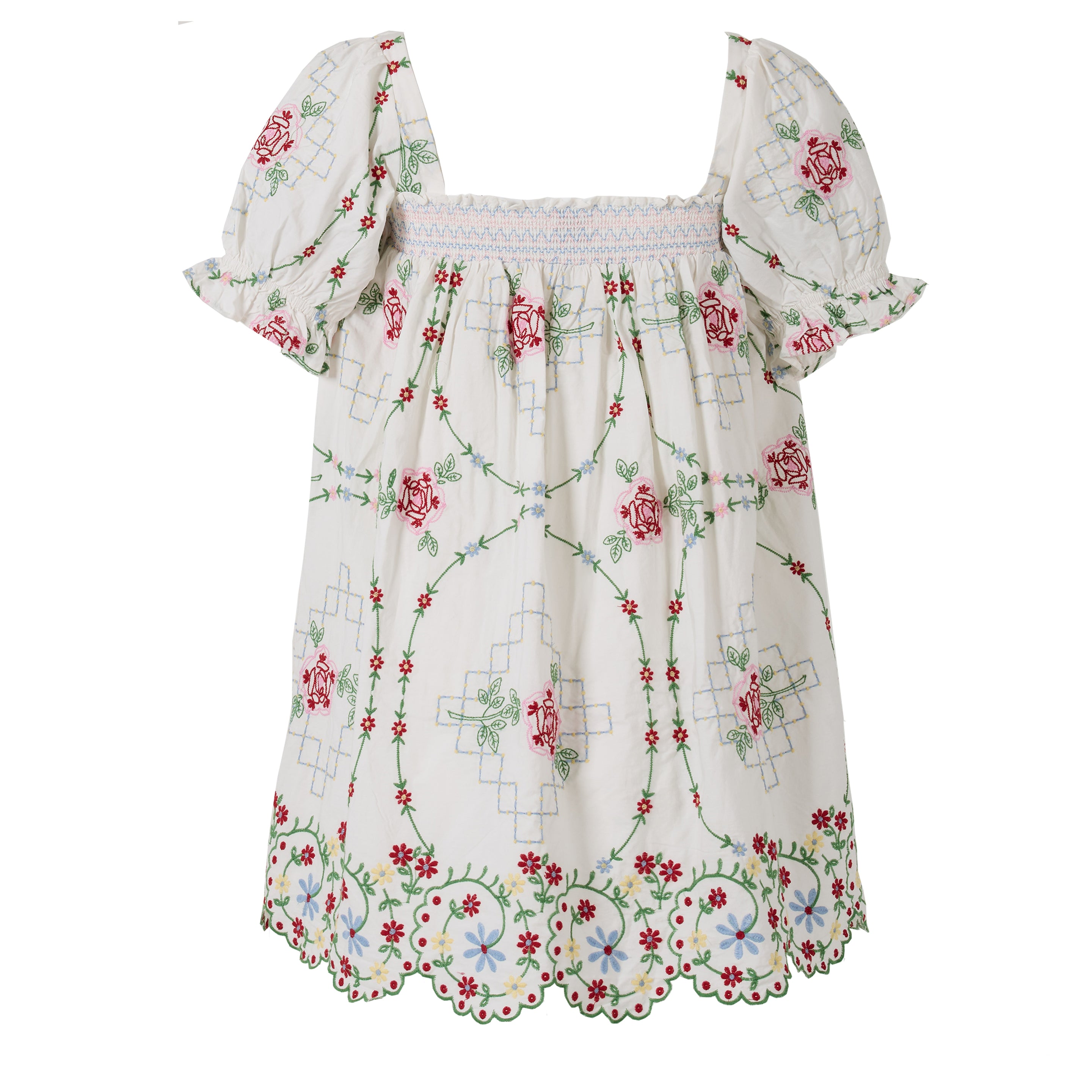 Damson Madder Lulu Mini Dress Rose Embroidery