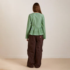 Damson Madder Madison Blouse Navy Pop Green Stripe - Parasol Store