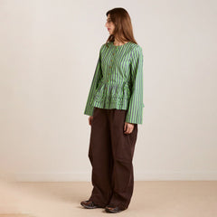 Damson Madder Madison Blouse Navy Pop Green Stripe - Parasol Store