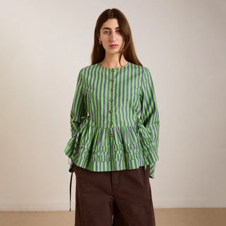 Damson Madder Madison Blouse Navy Pop Green Stripe