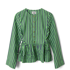 Damson Madder Madison Blouse Navy Pop Green Stripe - Parasol Store