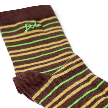 Damson Madder Multi Stripe Socks-Choc / Lime Multi