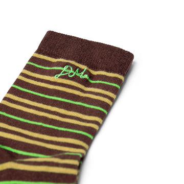 Damson Madder Multi Stripe Socks-Choc / Lime Multi