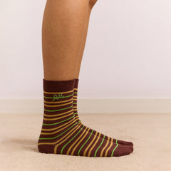 Damson Madder Multi Stripe Socks-Choc / Lime Multi