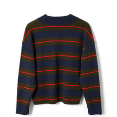 Damson Madder Odette V Neck Jumper Olive / Navy Stripe - Parasol Store