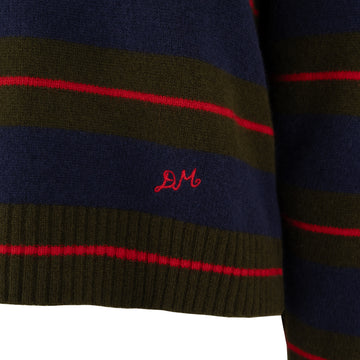 Damson Madder Odette V Neck Jumper Olive / Navy Stripe - Parasol Store
