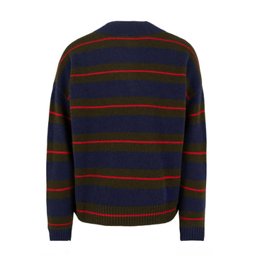 Damson Madder Odette V Neck Jumper Olive / Navy Stripe - Parasol Store
