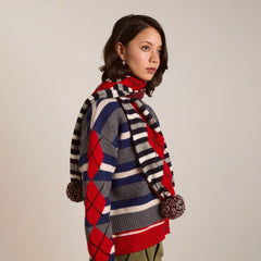 Damson Madder Pom Pom Scarf Argyle Stripe - Parasol Store