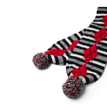 Damson Madder Pom Pom Scarf Argyle Stripe