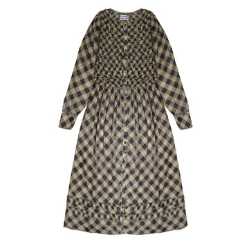 Damson Madder Posey Cardi Midi Dress Sheer Butter Gingham - Parasol Store