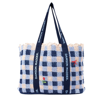 Damson Madder Raffia Tote Bag Navy Margot Gingham - Parasol Store