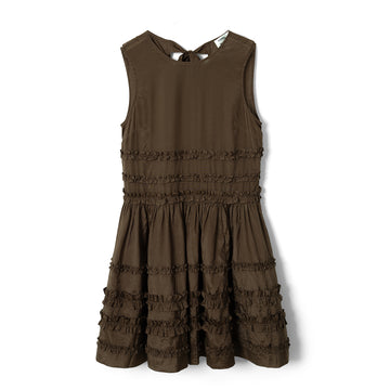 Damson Madder Reed Drop Waist Ruffle Midi Dress Sheer Choc
