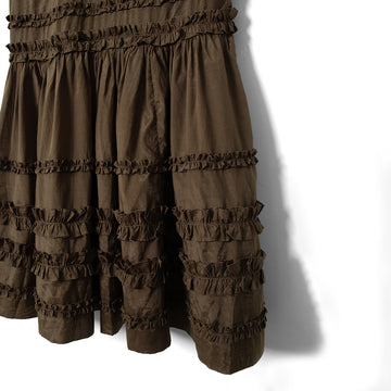 Damson Madder Reed Drop Waist Ruffle Midi Dress Sheer Choc