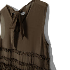 Damson Madder Reed Drop Waist Ruffle Midi Dress Sheer Choc