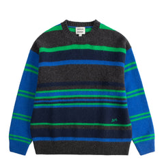 Damson Madder Rene Merino Wool V Jumper Green / Blue Stripe - Parasol Store