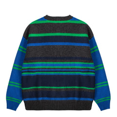 Damson Madder Rene Merino Wool V Jumper Green / Blue Stripe - Parasol Store