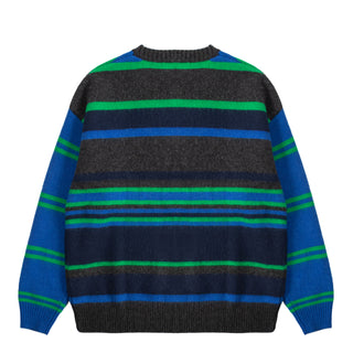Damson Madder Rene Merino Wool V Jumper Green / Blue Stripe
