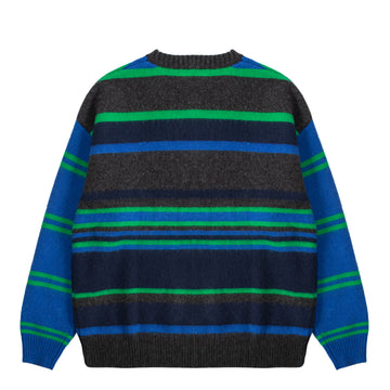 Damson Madder Rene Merino Wool V Jumper Green / Blue Stripe