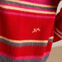 Damson Madder Rene Merino Wool V Jumper Pink / Red Stripe - Parasol Store